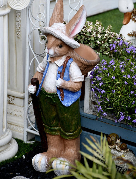 Garden Courtyard Ornaments, Large Rabbit Statue for Garden, Villa Outdoor Decor Gardening Ideas, Bunny Flowerpot, Modern Garden Sculptures-LargePaintingArt.com
