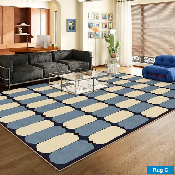 Living Room Rug Ideas, Mid Century Modern Rugs, Contemporary Modern Rugs for Dining Room, Bedroom Modern Floor Carpet, Blue Modern Rug Designs-LargePaintingArt.com
