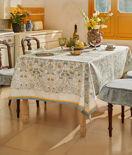 Large Modern Rectangle Tablecloth for Dining Table, Rabbit Pigeon Pattern Table Covers for Round Table, Farmhouse Table Cloth for Oval Table, Square Tablecloth for Kitchen-LargePaintingArt.com