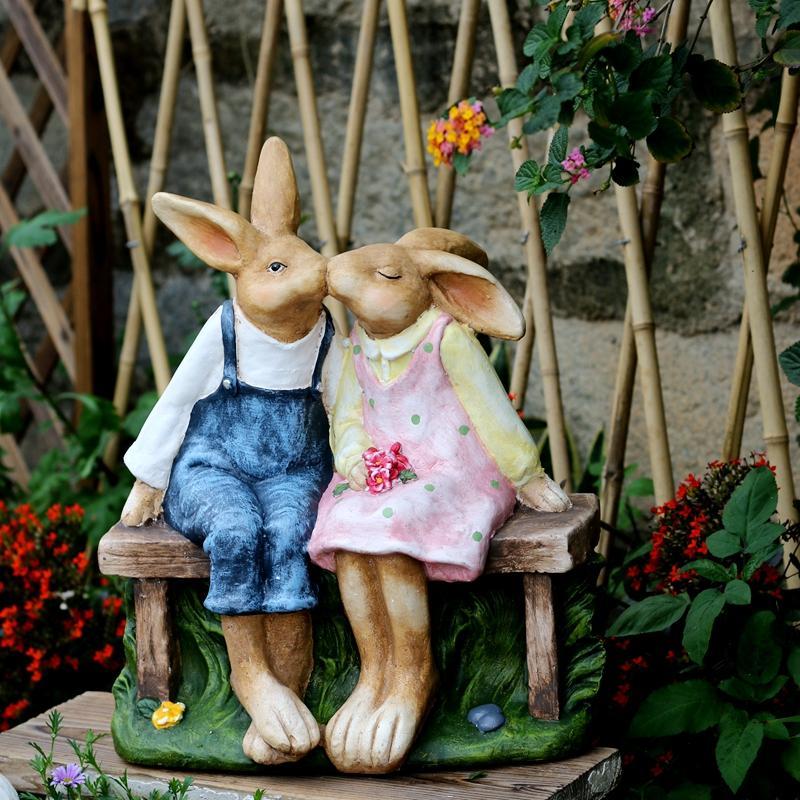 Large Bunny Rabbit Lovers Statue, Rabbit Kiss Statue for Wedding Gift, Garden Courtyard Ornaments, Villa Outdoor Decor Gardening Ideas-LargePaintingArt.com