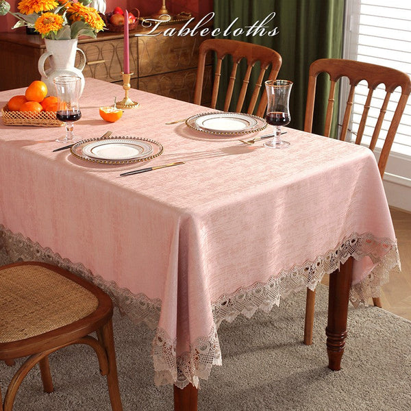 Modern Pink Table Cover for Dining Room Table, Lace Tablecloth for Home Decoration, Large Modern Rectangle Tablecloth, Square Tablecloth for Round Table-LargePaintingArt.com