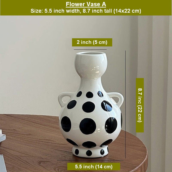 Ceramic Bud Vases, Small Flower Vases on Table, Black and White Polka Dot Flower Vase, Modern Porcelain Flower Vases, Handmade Water Holding Flower Vases-LargePaintingArt.com