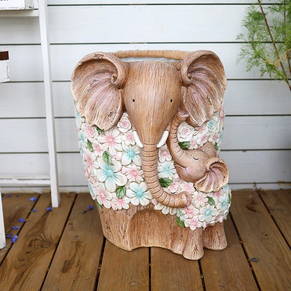 Beautiful Elephant Flowerpot, Modern Garden Flower Pot, Unique Animal Statue for Garden Ornaments, Resin Statue for Garden, Villa Outdoor Decor Gardening Ideas-LargePaintingArt.com