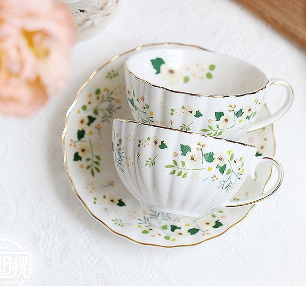 Unique Ceramic Coffee Cups, Creative Bone China Porcelain Tea Cup Set, Traditional English Tea Cups and Saucers, Afternoon British Tea Cups-LargePaintingArt.com