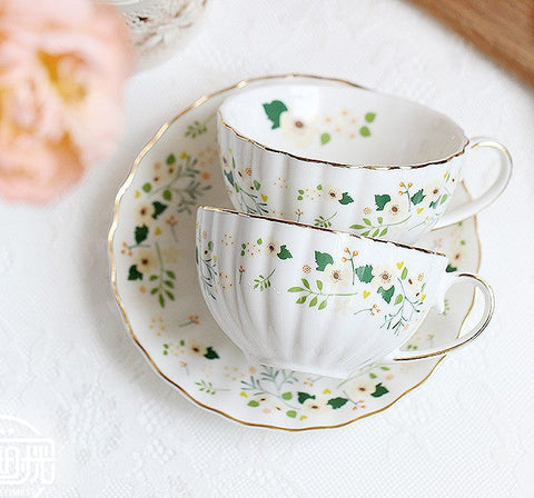 Unique Ceramic Coffee Cups, Creative Bone China Porcelain Tea Cup Set, Traditional English Tea Cups and Saucers, Afternoon British Tea Cups-LargePaintingArt.com