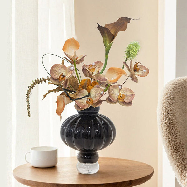 Black Glaze Vase, Contemporary Vases for Modern Home Decor, Black Glass Bud Vases, Handmade Liuli Vases, Centerpiece Vases on Table-LargePaintingArt.com