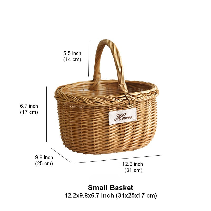 Hand-woven Wicker Storage Basket, Large Picnic Food Basket with Handle, Willow Weaving Baskets for Vegetable, Natural Fruit Basket, Kitchen Storage Baskets-LargePaintingArt.com