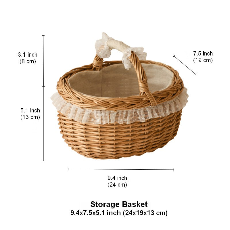 Storage Basket for Kitchen, Picnic Storage Basket with Handle, Hand-woven Wicker Storage Basket, Natural Fruit Basket, Willow Weaving Baskets for Shelves