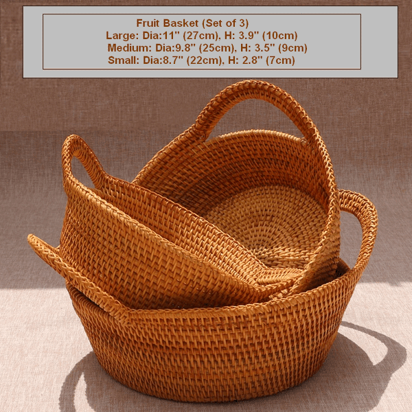 Woven Round Storage Basket, Storage Baskets for Kitchen, Rattan Storage Basket with Handle, Storage Basket for Dining Room, Set of 3-LargePaintingArt.com