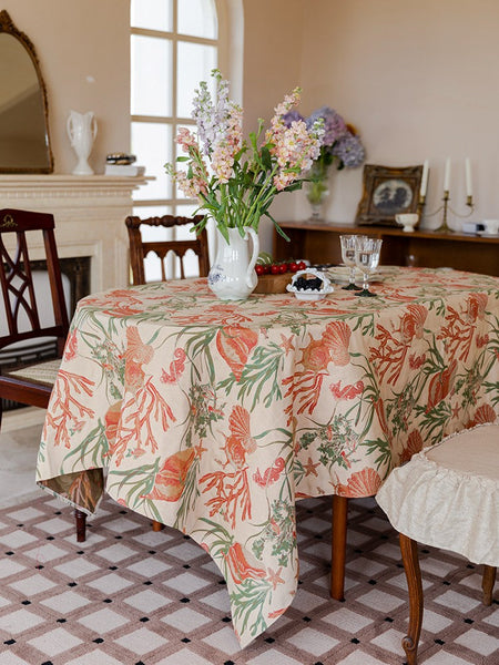 Sea Shell Pattern Tablecloth, Large Modern Rectangle Tablecloth for Dining Room Table, Square Tablecloth, Farmhouse Table Cloth, Wedding Tablecloth-LargePaintingArt.com