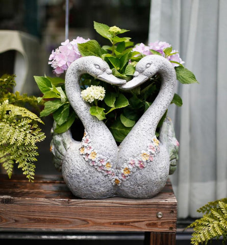 Extra Large Animal Statue for Garden Ornament, Swan Lovers Flower Pot, Swan Lovers Statues, Villa Courtyard Decor, Outdoor Decoration Ideas, Garden Ideas-LargePaintingArt.com