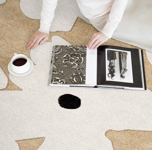 Circular Rugs for Dining Table, Abstract Contemporary Rugs for Bedroom, Modern Round Rugs under Coffee Table, Modern Cream Color Rugs for Living Room-LargePaintingArt.com