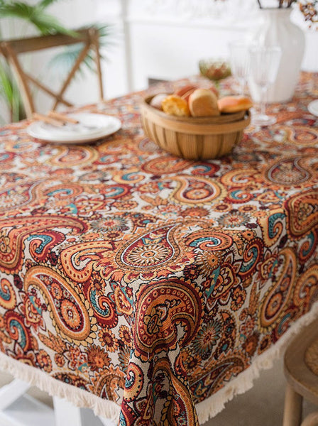 Oriental Rectangular Table Covers for Coffee Table, Large Modern Linen Tablecloths, Bohemian Rectangular Tablecloth for Oval Table-LargePaintingArt.com
