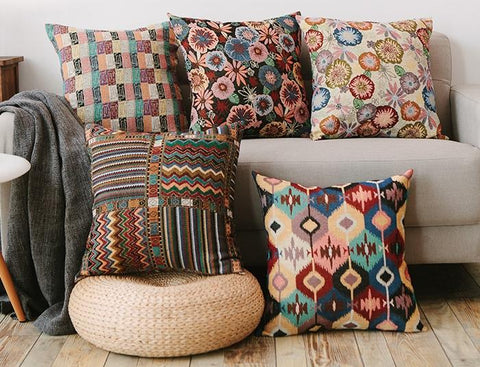 Large Decorative Throw Pillows, Bohemian Decorative Sofa Pillows, Geometric Pattern Chenille Throw Pillow for Living Room-LargePaintingArt.com