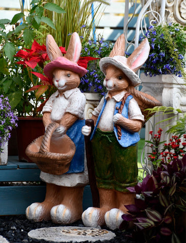 Garden Courtyard Ornaments, Large Rabbit Statue for Garden, Villa Outdoor Decor Gardening Ideas, Bunny Flowerpot, Modern Garden Sculptures-LargePaintingArt.com