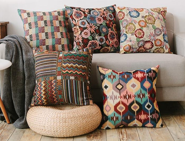 Geometric Pattern Chenille Throw Pillow for Couch, Bohemian Decorative Sofa Pillows, Decorative Throw Pillows for Living Room-LargePaintingArt.com