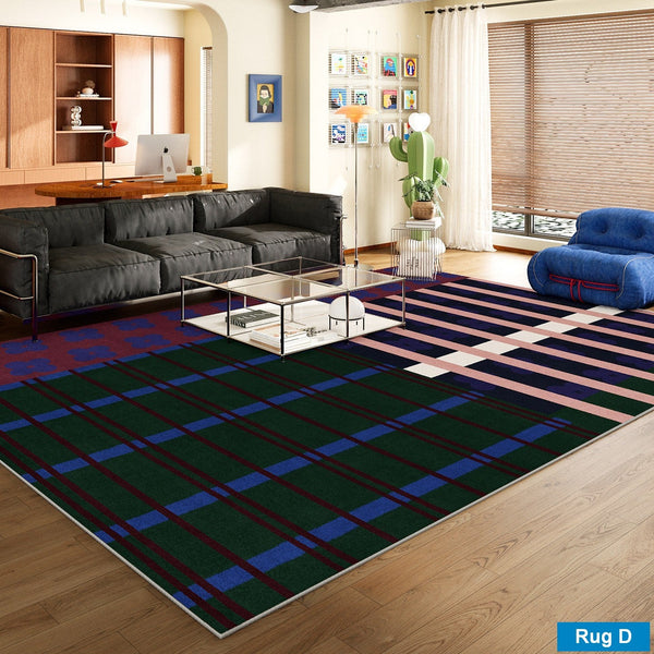 Mid Century Modern Rugs, Contemporary Modern Rugs for Dining Room, Bedroom Modern Floor Carpet, Blue Modern Rug Designs, Living Room Rug Ideas-LargePaintingArt.com