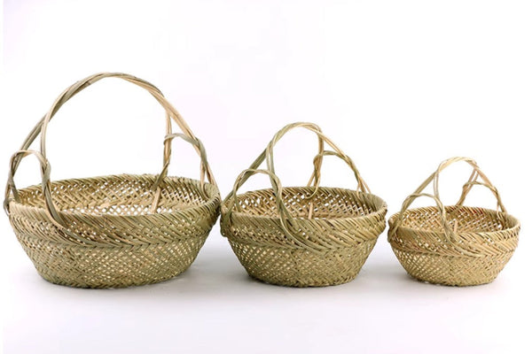 Large Picnic Food Basket with Handle, Natural Hand-woven Bamboo Basket, Lovely Bamboo Baskets for Vegetable, Natural Fruit Basket Kitchen Storage Baskets-LargePaintingArt.com