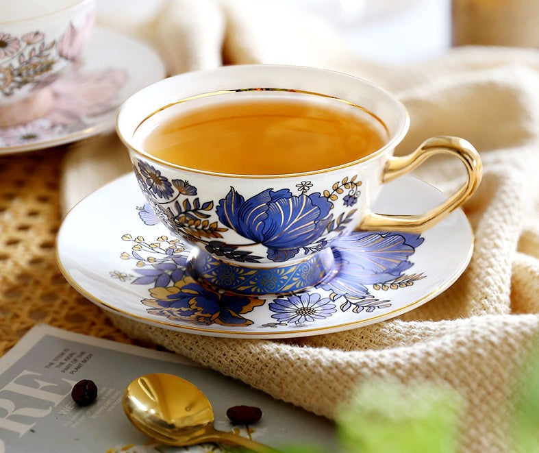 Afternoon British Tea Cups Unique Iris Flower Tea Cups And Saucers, Colorful Porcelain Tea Set With Floral Pattern