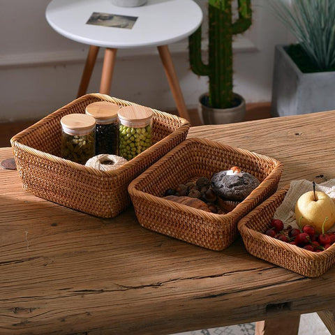 Rectangular Storage Baskets for Pantry, Small Rattan Kitchen Storage Basket, Storage Baskets for Shelves, Woven Storage Baksets-LargePaintingArt.com