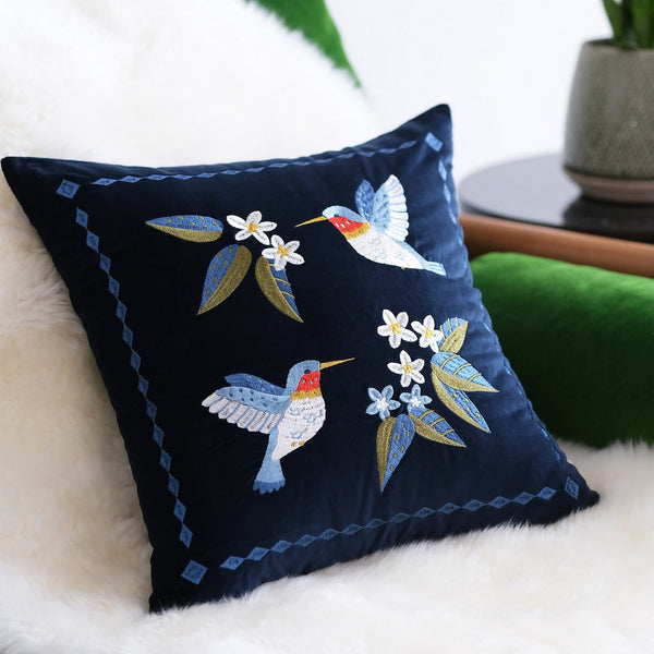 Large Modern Throw Pillows, Decorative Pillow Arrangement Ideas for Couch, Vintage Decorative Pillows, Embroidered Birds Cushion, Decorative Pillows for Couch-LargePaintingArt.com