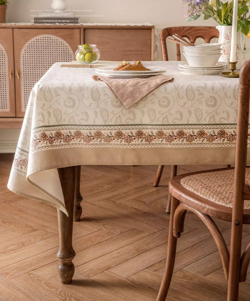 Kitchen Table Cover, Flower Tablecloth for Round Table, Elegant Table Cover for Dining Room Table, Modern Rectangle Tablecloth for Oval Table-LargePaintingArt.com