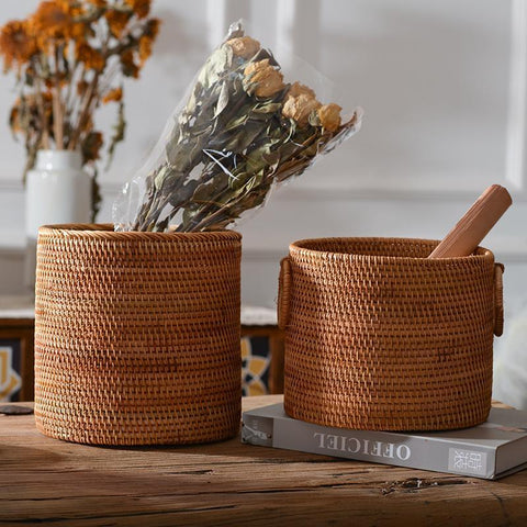 Small Rattan Storage Basket, Round Storage Basket, Woven Storage Basket, Kitchen Storage Baskets-LargePaintingArt.com
