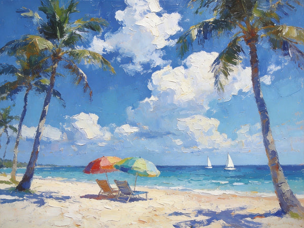 Florida Beach Scenery, Summer Resort Paintings, Hand Painted Canvas Art, Original Landscape Paintings, Heavy Texture Artwork, Small Oil Paintings, Buy Painting Online-LargePaintingArt.com