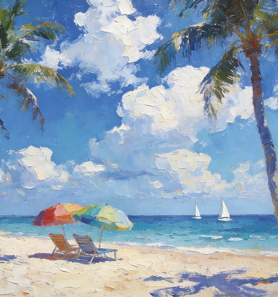 Florida Beach Scenery, Summer Resort Paintings, Hand Painted Canvas Art, Original Landscape Paintings, Heavy Texture Artwork, Small Oil Paintings, Buy Painting Online-LargePaintingArt.com