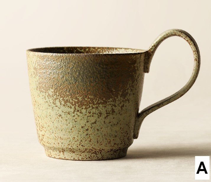 Large Modern Handmade Pottery Coffee Cup, Creative Brown Green Blue Ceramic Coffee Mugs, Large Unique Tea Cup, Large Capacity Coffee Cups-LargePaintingArt.com