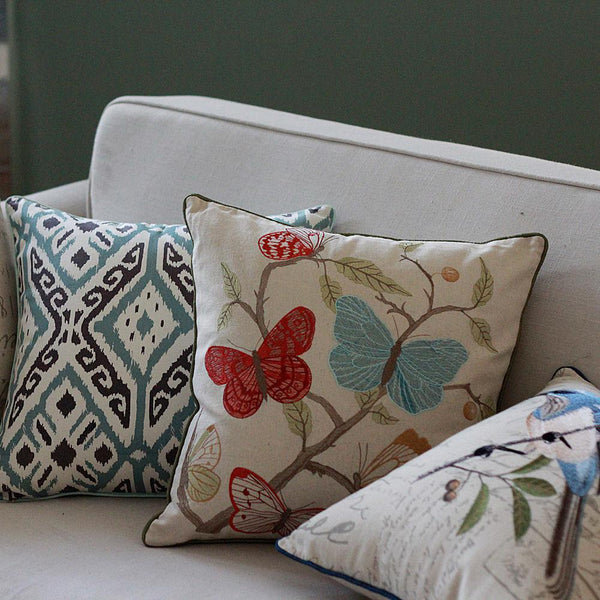 Beautiful Embroider Butterfly Cotton and linen Pillow Cover, Decorative Throw Pillows, Decorative Sofa Pillows, Decorative Pillows for Couch-LargePaintingArt.com