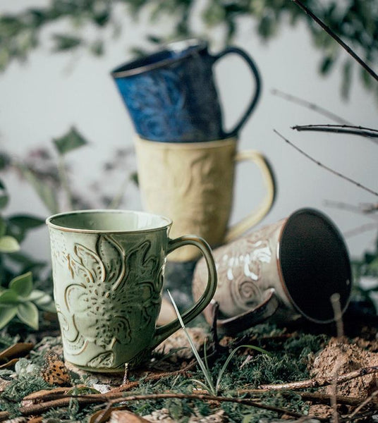 Brown Ceramic Coffee Mug, Large Capacity Coffee Cups, Anniversary Gifts, Stoneware Coffee Mugs, Handmade Pottery Coffee Mug-LargePaintingArt.com