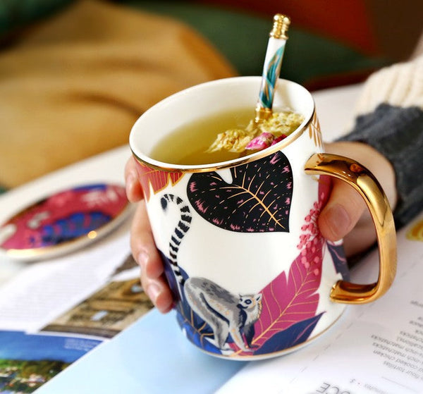 Peacock Porcelain Cups, Large Capacity Jungle Animal Porcelain Mugs, Unique Ceramic Mugs in Gift Box, Creative Ceramic Mugs for Office-LargePaintingArt.com