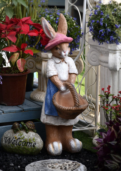 Garden Courtyard Ornaments, Large Rabbit Statue for Garden, Villa Outdoor Decor Gardening Ideas, Bunny Flowerpot, Modern Garden Sculptures-LargePaintingArt.com