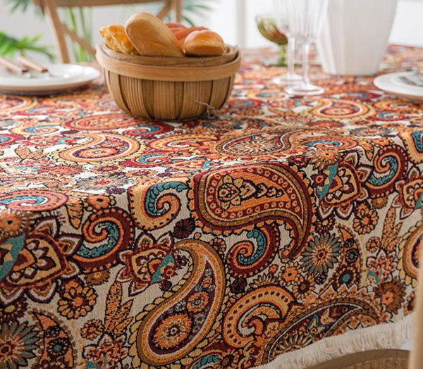 Oriental Rectangular Table Covers for Coffee Table, Large Modern Linen Tablecloths, Bohemian Rectangular Tablecloth for Oval Table-LargePaintingArt.com