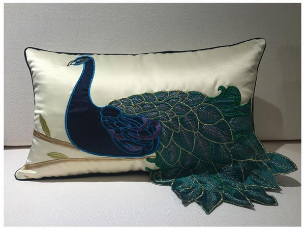 Beautiful Decorative Throw Pillows, Embroider Peacock Cotton and linen Pillow Cover, Decorative Sofa Pillows, Decorative Pillows for Couch-LargePaintingArt.com