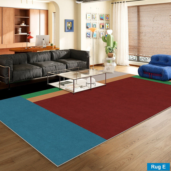 Mid Century Modern Rugs, Contemporary Modern Rugs for Dining Room, Bedroom Modern Floor Carpet, Blue Modern Rug Designs, Living Room Rug Ideas-LargePaintingArt.com