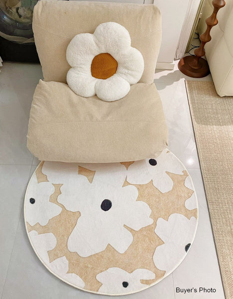 Circular Rugs for Dining Table, Abstract Contemporary Rugs for Bedroom, Modern Round Rugs under Coffee Table, Modern Cream Color Rugs for Living Room-LargePaintingArt.com