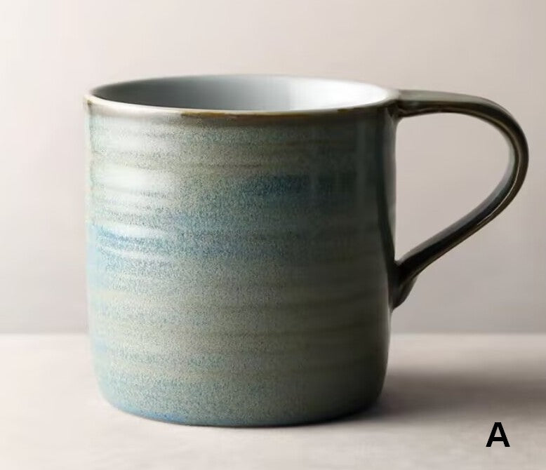 Creative Handmade Coffee Mugs, Blue Green Black Ceramic Coffee Mugs, Large Modern Handmade Pottery Coffee Cup, Large Capacity Coffee Mugs-LargePaintingArt.com
