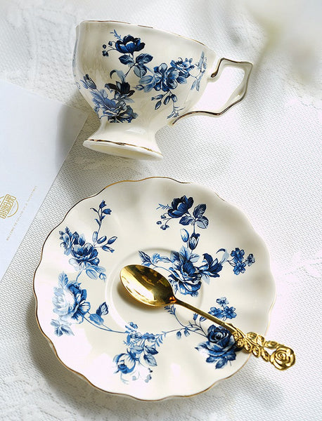 Elegant Vintage Ceramic Coffee Cups for Traditional Afternoon Tea, Royal Ceramic Cups, French Style China Porcelain Tea Cup Saucer Set, 6.8 oz Tea Cup and Saucers-LargePaintingArt.com