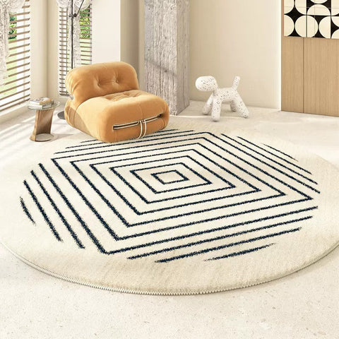 Abstract Contemporary Round Rugs for Bedroom, Geometric Modern Rug Ideas for Living Room, Thick Round Rugs for Dining Room-LargePaintingArt.com