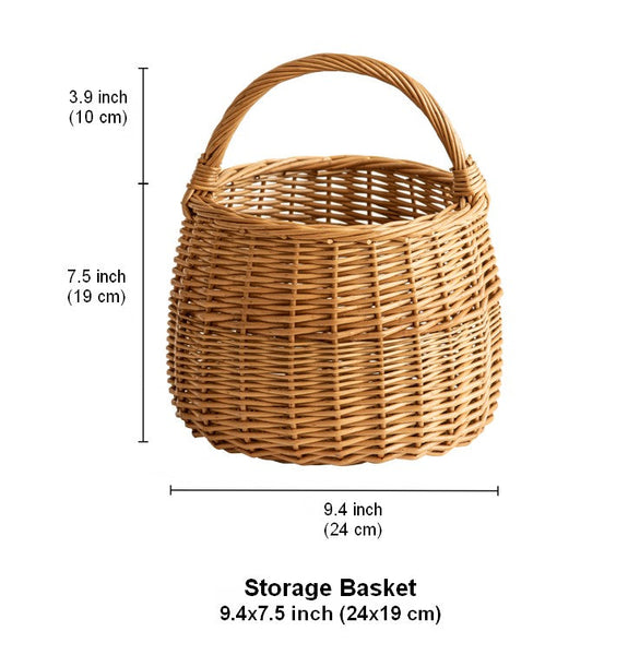 Storage Basket for Kitchen, Picnic Storage Basket with Handle, Hand-woven Wicker Storage Basket, Natural Fruit Basket, Willow Weaving Baskets for Vegetable