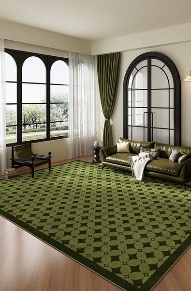Mid Century Modern Rugs, Green Absract Rugs for Bedroom, Contemporary Modern Rugs for Living Room, Minimalist Geometric Rugs for Living Room-LargePaintingArt.com