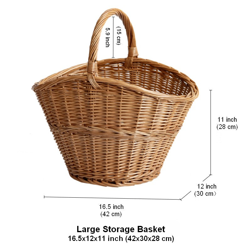 Willow Weaving Baskets with Handle, Large Picnic Food Basket with Handle, Natural Hand-woven Wicker Storage Basket, Natural Fruit Baskets, Kitchen Storage Baskets-LargePaintingArt.com