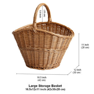 Willow Weaving Baskets with Handle, Large Picnic Food Basket with Handle, Natural Hand-woven Wicker Storage Basket, Natural Fruit Baskets, Kitchen Storage Baskets-LargePaintingArt.com