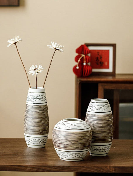 Centerpiece on Dining Table, Handmade Pottery Flower Vases Urn, Large Flower Vase on Table, Modern Bouquet Flower Vases, Water Holding Flower Vases-LargePaintingArt.com