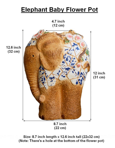 Oversized Garden Flower Pot, Modern Outdoor Garden Flower Pots, Extra Large Elephant Garden Flowerpots, Animal Statue for Garden Ornaments, Large Resin Statue for Garden-LargePaintingArt.com