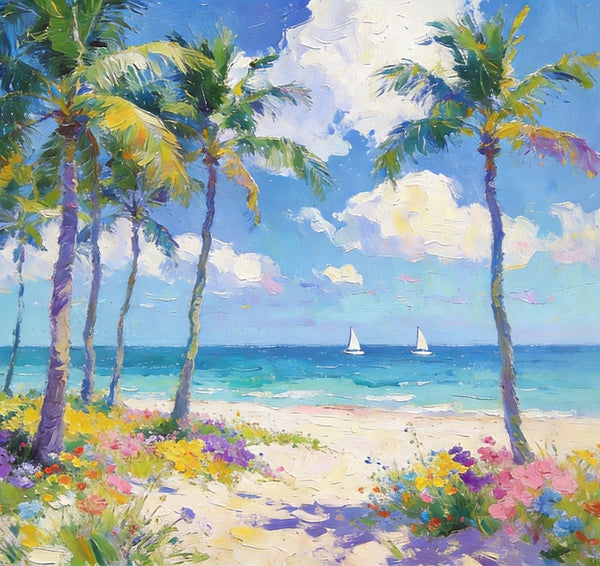 Landscape Paintings on Canvas, Florida Beach Scenery, Seashore Paintings, Original Canvas Paintings, Buy Paintings Online, Hand Painted Canvas Art, Heavy Texture Oil Paintings-LargePaintingArt.com