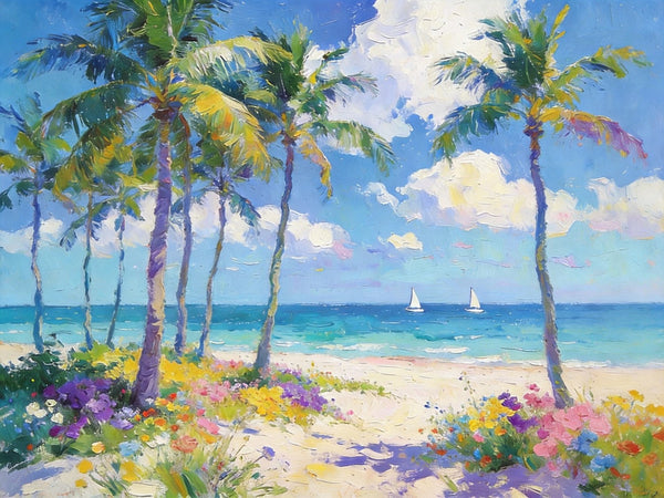 Landscape Paintings on Canvas, Florida Beach Scenery, Seashore Paintings, Original Canvas Paintings, Buy Paintings Online, Hand Painted Canvas Art, Heavy Texture Oil Paintings-LargePaintingArt.com