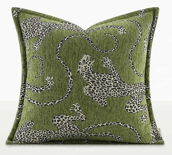 Green Decorative Pillow Covers, Large Modern Sofa Pillow Cases, Cheetah Modern Pillows for Couch, Abstract Decorative Throw Pillows for Living Room-LargePaintingArt.com